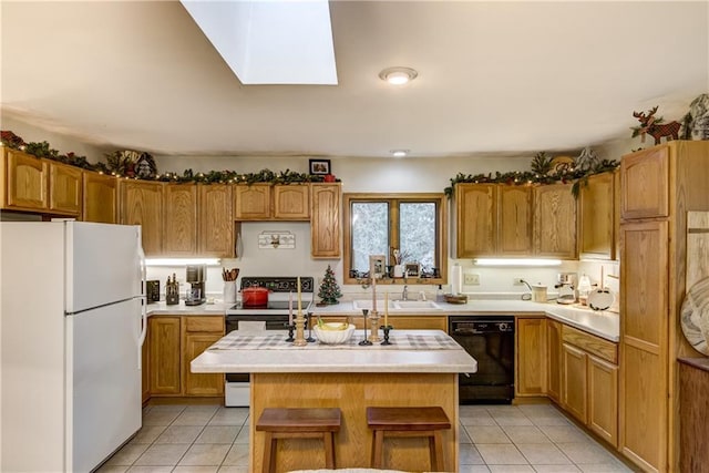 1813 Abbe Hill Dr, Eau Claire, WI 54703 - kitchen featuring freestanding refrigerator, dishwasher, electric range, light tile patterned flooring, and light countertops