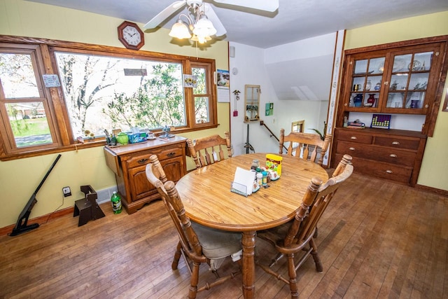 5291 Deer Rd, Hartford, WI 53027 - dining room featuring ceiling fan, wood-type flooring, and baseboards
