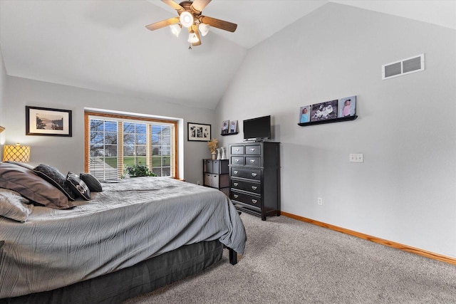 W127S9630 Scott Krause Dr, Muskego, WI 53150 - carpeted bedroom featuring lofted ceiling, baseboards, and a ceiling fan