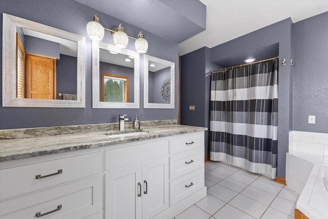 W127S9630 Scott Krause Dr, Muskego, WI 53150 - bathroom with tile patterned flooring, vanity, and a shower with curtain