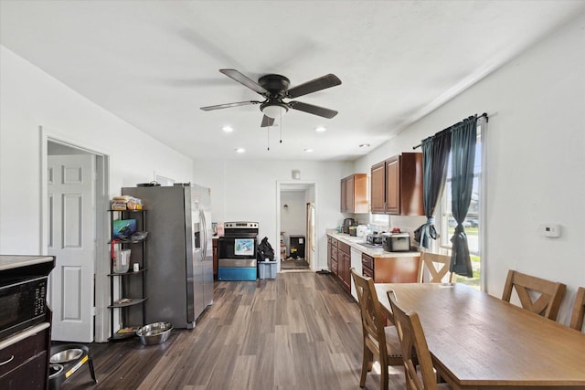 423 Maryhill Dr, Green Bay, WI 54303 - dining area with a ceiling fan, dark wood-style flooring, and recessed lighting