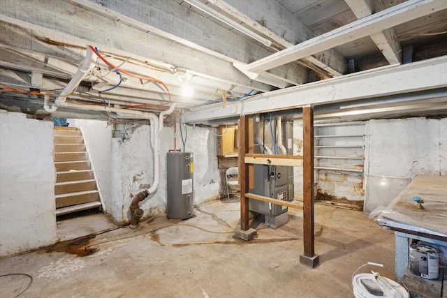 423 Maryhill Dr, Green Bay, WI 54303 - unfinished basement featuring electric water heater and stairs