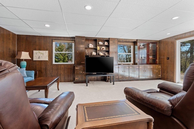2289 Northwood Rd, Green Bay, WI 54313 - living area with wooden walls, carpet floors, and recessed lighting