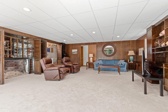 2289 Northwood Rd, Green Bay, WI 54313 - living area with wooden walls, carpet floors, and recessed lighting
