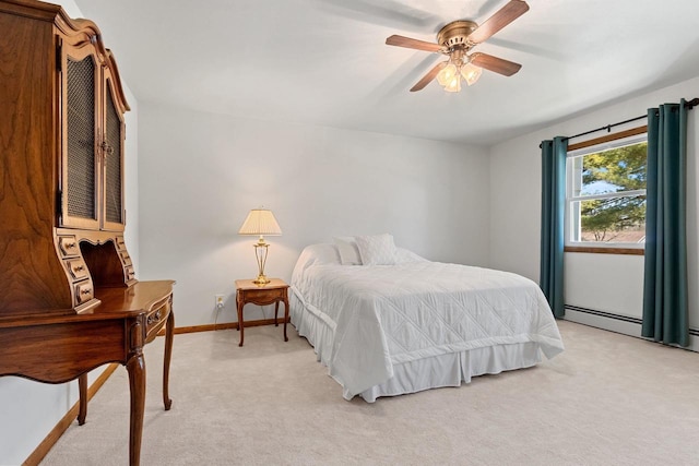 2289 Northwood Rd, Green Bay, WI 54313 - bedroom featuring light carpet, baseboards, a ceiling fan, and a baseboard heating unit