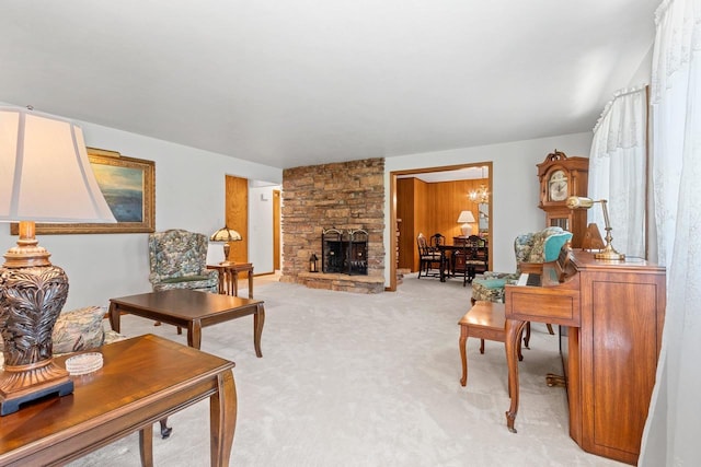 2289 Northwood Rd, Green Bay, WI 54313 - living area with light colored carpet and a stone fireplace