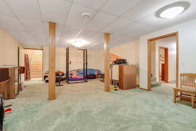 27484 County Highway X, Cadott, WI 54727 - finished basement with stairway, carpet, and a paneled ceiling