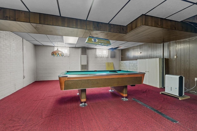 290 S Bridge St, Markesan, WI 53946 - recreation room featuring carpet flooring, brick wall, and pool table