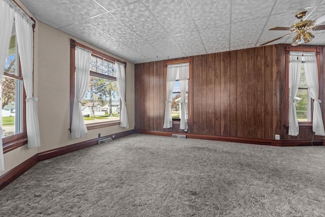 290 S Bridge St, Markesan, WI 53946 - carpeted spare room with wood walls, a ceiling fan, and baseboards