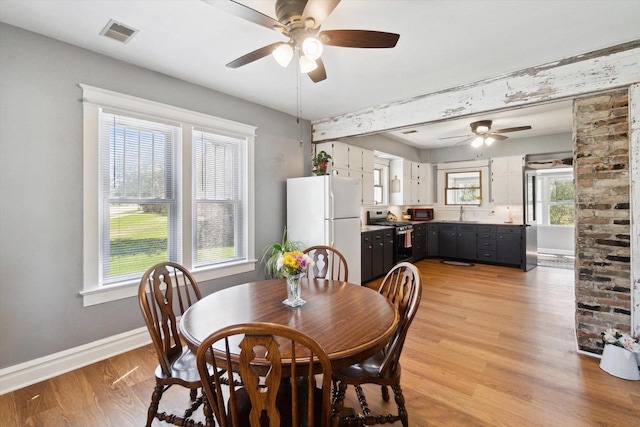 301 S Farmer St, Princeton, WI 54968 - dining room with a ceiling fan, light wood finished floors, baseboards, and plenty of natural light