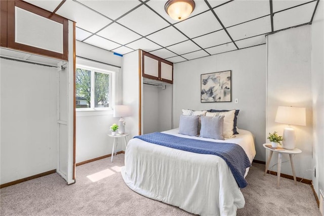 119 E 1st St, Dresser, WI 54009 - bedroom with light colored carpet, baseboards, a drop ceiling, and two closets
