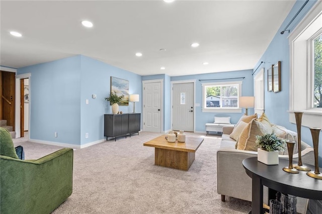 119 E 1st St, Dresser, WI 54009 - living room featuring carpet, recessed lighting, and baseboards