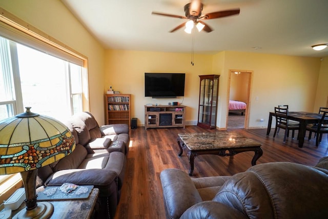 16845 Hawk Rd, Sparta, WI 54656 - living area with a ceiling fan, wood finished floors, and baseboards