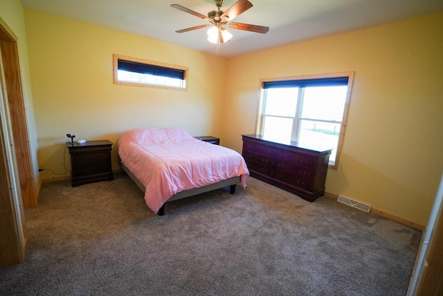 16845 Hawk Rd, Sparta, WI 54656 - bedroom featuring multiple windows, carpet floors, and ceiling fan