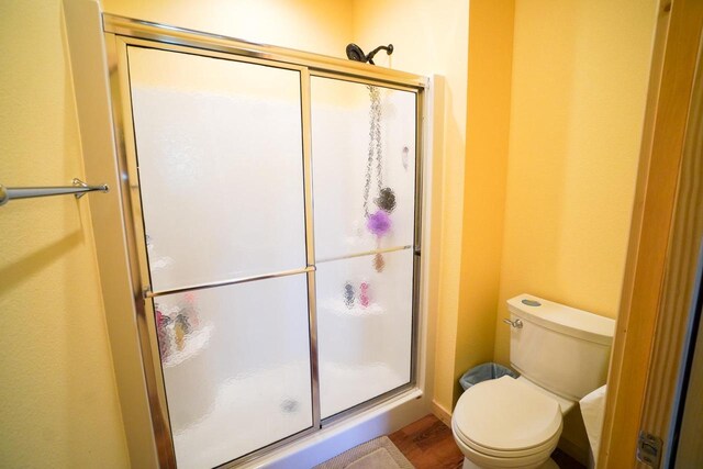 16845 Hawk Rd, Sparta, WI 54656 - full bathroom featuring a stall shower, toilet, and wood finished floors