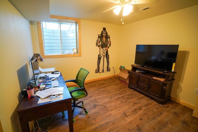 16845 Hawk Rd, Sparta, WI 54656 - office with wood finished floors, ceiling fan, and baseboards