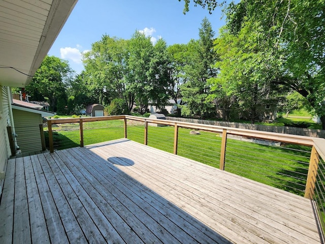 7122 Mockingbird Ln, Middleton, WI 53562 - wooden deck with a shed and view of wooded area