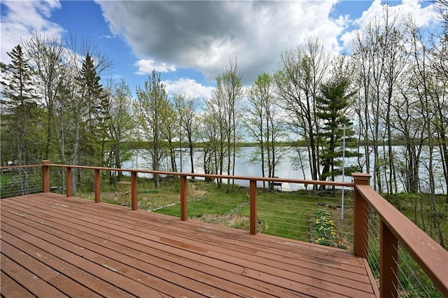23075 Missionary Point Dr, Cable, WI 54821 - wooden terrace with a water view and a lawn