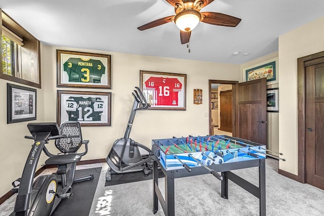 335 Bella Way, Sun Prairie, WI 53590 - playroom with ceiling fan, baseboards, and carpet flooring