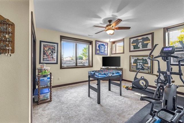 335 Bella Way, Sun Prairie, WI 53590 - playroom with carpet floors, ceiling fan, and baseboards