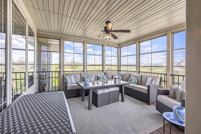 335 Bella Way, Sun Prairie, WI 53590 - sunroom with ceiling fan and an outdoor living space