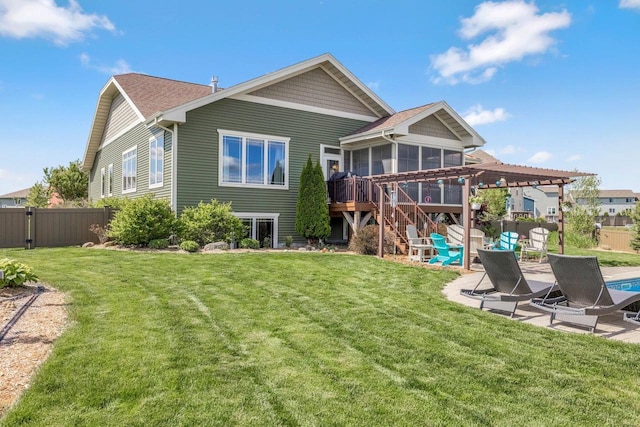 335 Bella Way, Sun Prairie, WI 53590 - rear view of house with a sunroom, a patio, and stairway