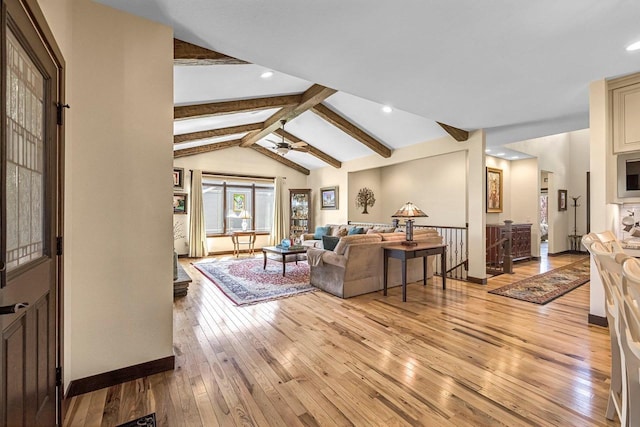 335 Bella Way, Sun Prairie, WI 53590 - living area featuring light wood-style flooring, ceiling fan, recessed lighting, and baseboards