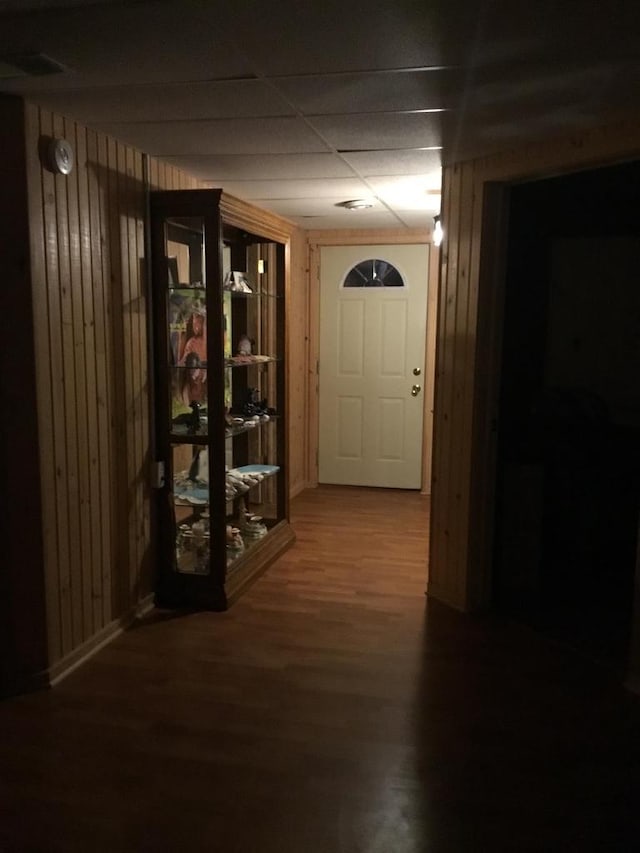 N9960 Meadowlark Ln, Crivitz, WI 54114 - hallway with wood finished floors and wooden walls