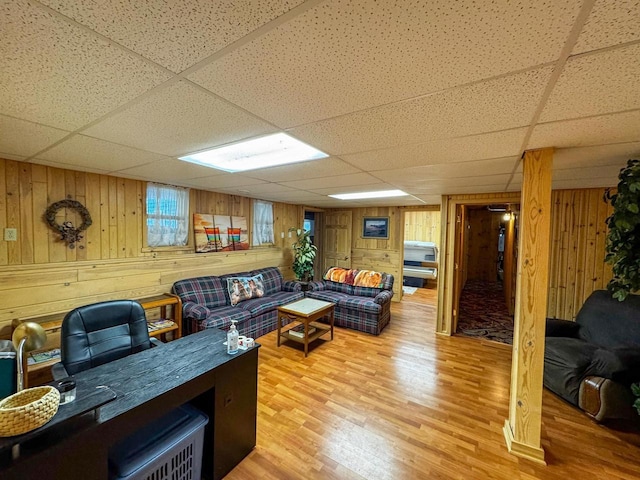 N9960 Meadowlark Ln, Crivitz, WI 54114 - office space with a drop ceiling, wood finished floors, and wood walls