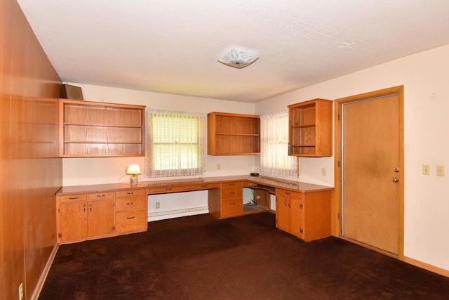 15060 Carpenter Rd, Brookfield, WI 53005 - kitchen featuring open shelves, healthy amount of natural light, dark carpet, and light countertops