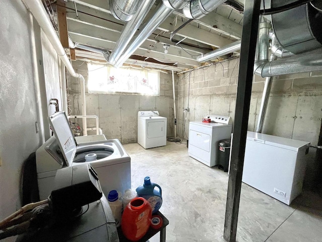 108 S Center St, Orfordville, WI 53576 - basement with separate washer and dryer and refrigerator