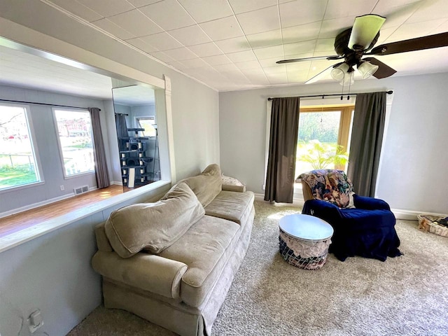 108 S Center St, Orfordville, WI 53576 - carpeted living area with a ceiling fan
