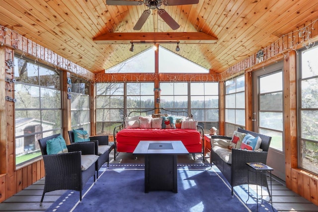 N4618 State Road 49, Waupaca, WI 54981 - sunroom featuring an outdoor hangout area and ceiling fan