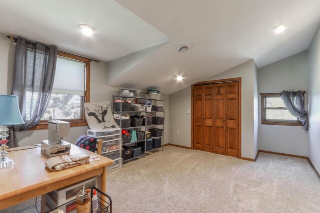 N4618 State Road 49, Waupaca, WI 54981 - office area with lofted ceiling, carpet floors, and baseboards