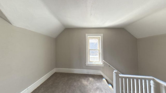 additional living space with baseboards, lofted ceiling, and carpet