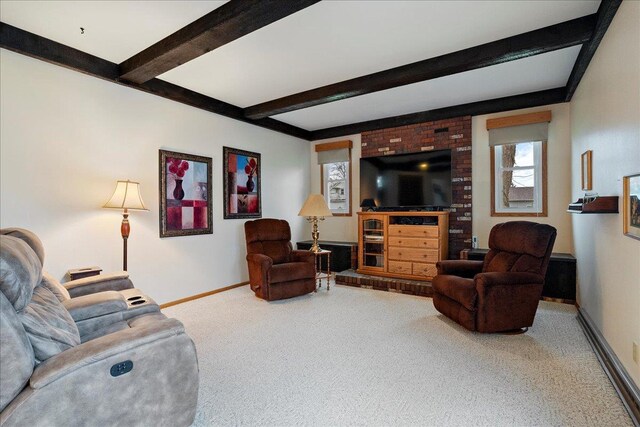 1408 S Hemlock Ave, Marshfield, WI 54449 - living area with carpet flooring, baseboards, and beam ceiling