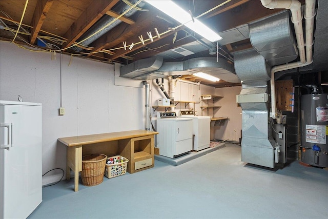 1408 S Hemlock Ave, Marshfield, WI 54449 - unfinished basement with separate washer and dryer, refrigerator, water heater, and heating unit