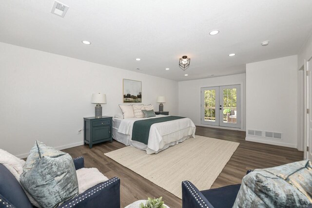 7113 N Navajo Ave, Glendale, WI 53217 - bedroom featuring french doors, dark wood-style flooring, recessed lighting, and baseboards