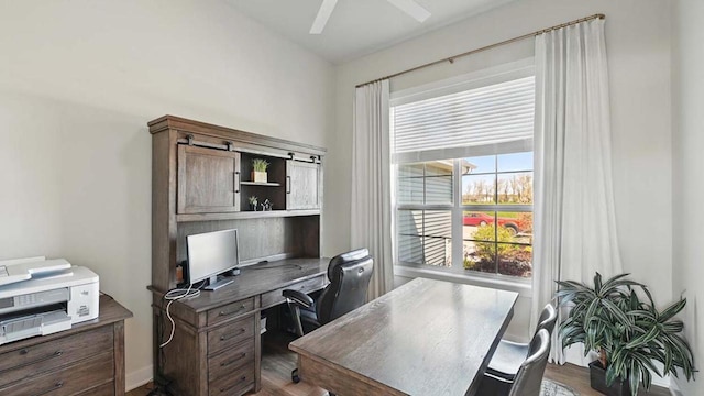 1117 5th Ave Unit Lt38, Union Grove, WI 53182 - office space featuring a ceiling fan and dark wood-type flooring