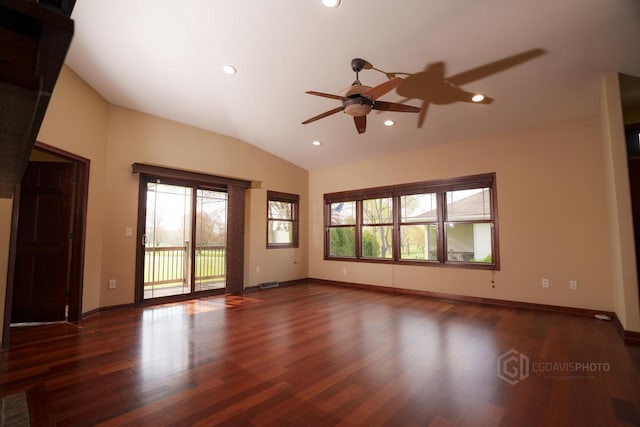 1839 Trevino Trl Unit 6, Mount Pleasant, WI 53405 - unfurnished room featuring a ceiling fan, healthy amount of natural light, lofted ceiling, wood finished floors, and recessed lighting