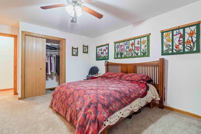 1809 S Badger Ct, Arkdale, WI 54613 - carpeted bedroom with a closet, baseboards, and ceiling fan