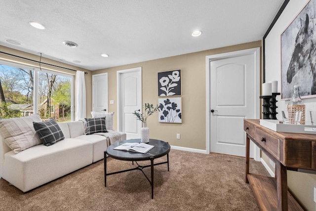 252 Willow Dr, Hartland, WI 53029 - living area with carpet floors, baseboards, recessed lighting, and a textured ceiling