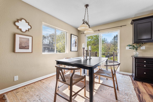 252 Willow Dr, Hartland, WI 53029 - dining area with light wood-style floors, baseboards, and a textured wall