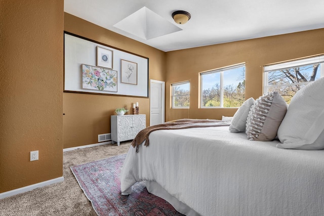 252 Willow Dr, Hartland, WI 53029 - bedroom with carpet floors, multiple windows, a skylight, baseboards, and a textured wall