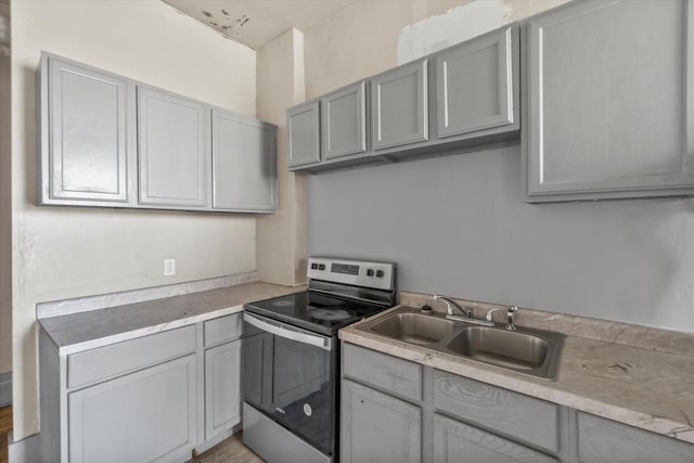 1341 S Layton Blvd Unit 1343, Milwaukee, WI 53215 - kitchen featuring stainless steel electric range, a sink, gray cabinetry, and light countertops