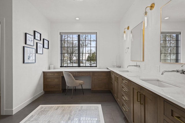 536 Sunrise Bay Rd, Neenah, WI 54956 - full bathroom featuring healthy amount of natural light, tile patterned flooring, recessed lighting, double vanity, and baseboards