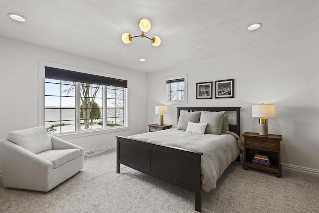 536 Sunrise Bay Rd, Neenah, WI 54956 - bedroom with carpet, baseboards, a chandelier, and recessed lighting