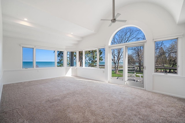 7515 N Beach Dr, Fox Point, WI 53217 - unfurnished sunroom with healthy amount of natural light, vaulted ceiling, and a water view