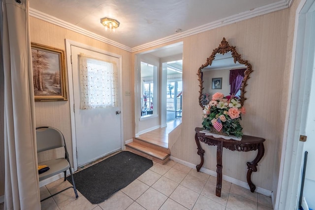 1226 Lake St, White Lake, WI 54491 - foyer entrance with crown molding, light tile patterned floors, and baseboards
