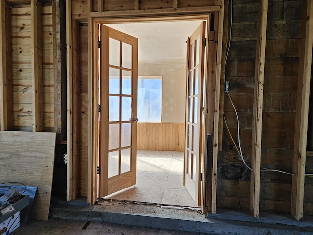 1226 Lake St, White Lake, WI 54491 - miscellaneous room with french doors and wooden walls